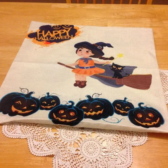 New Halloween Decorative Pillow Cover, cute witch on broom