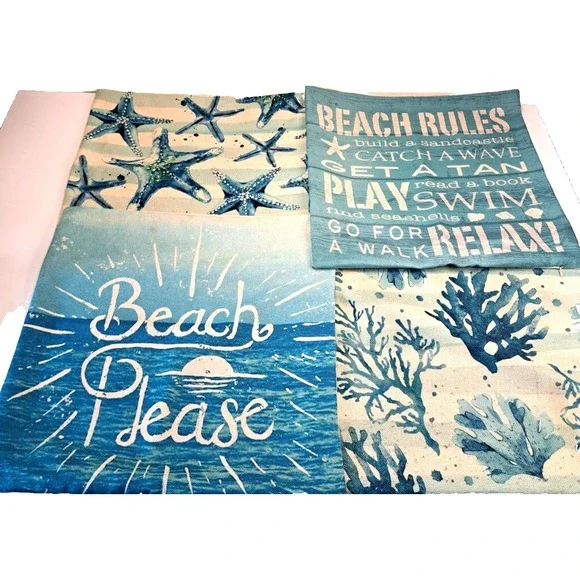 4 Beach Themed Pillow Covers / Cases Summer‎ Vibes Coastal Decor 17x17