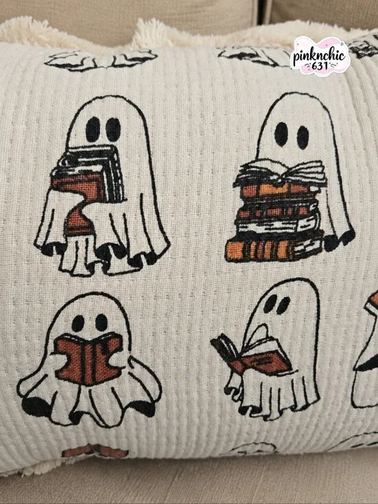 Rachel Zoe Ghost Reading a Book Halloween Decor Pillow