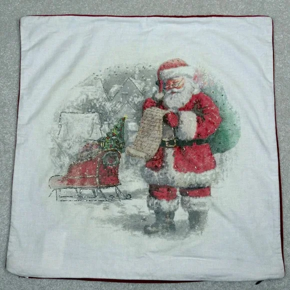 Pottery Barn Christmas Santa 20x20 Pillow Cover Nostalgic Naughty List Red Back