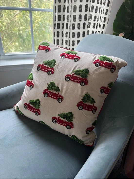 Cynthia Rowley Red Car Tree Pattern Holiday Throw Pillow