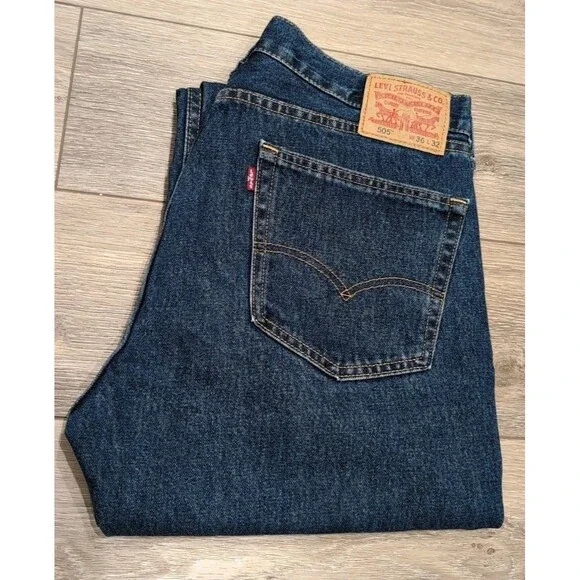 LEVI'S 505 MEN'S BLUE JEANS Straight  in Size 36 X 32 Dark Wash EUC