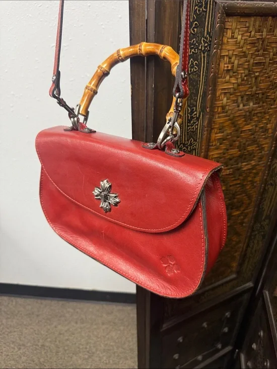 Red Leather Top-Handle Women’s Bag with Bamboo Handle - special edition