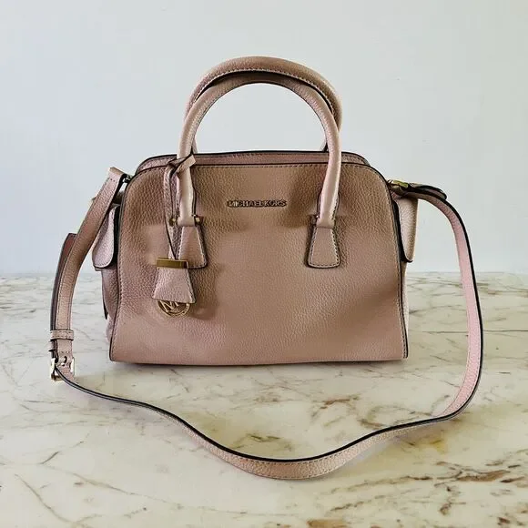 MICHAEL KORS Harper Blossom Baby Pink Leather Medium Satchel Crossbody Bag