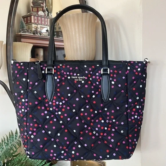 Kate Spade New York Jae Festive Confetti Quilted Medium Satchel Zippered Purse