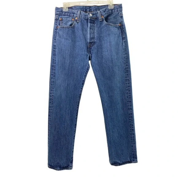 Levis 501 Straight Leg Jeans Mens 31 x 28.5 Button Fly Medium Wash Denim Pants‎