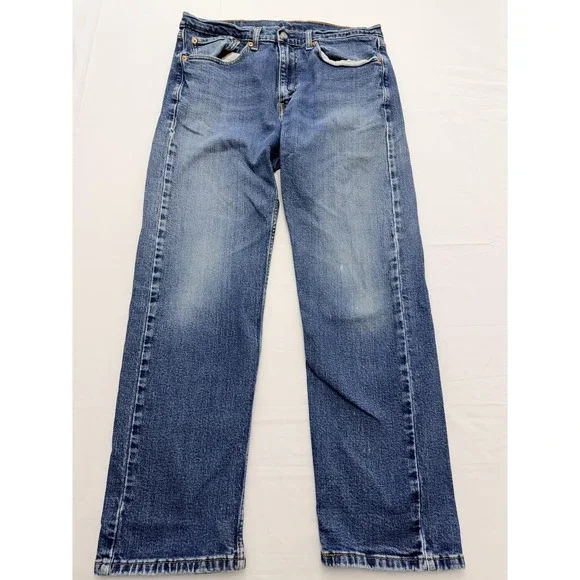Levi's 505 Jeans Mens 34x30 Blue‎ Medium Wash Regular Straight Distressed Denim