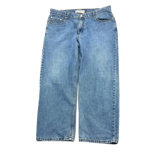 Levis 550 Jeans Men 42W 30L Faded Blue Relaxed Fit‎ All Cotton Black Bat Wing