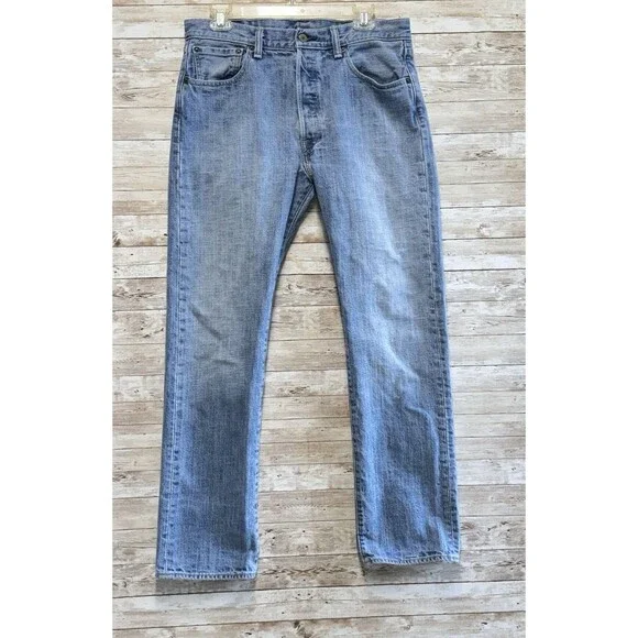 Levis 501 Button Fly Jeans Mens 33x32 Blue Denim Pants Faded Work Chore Office