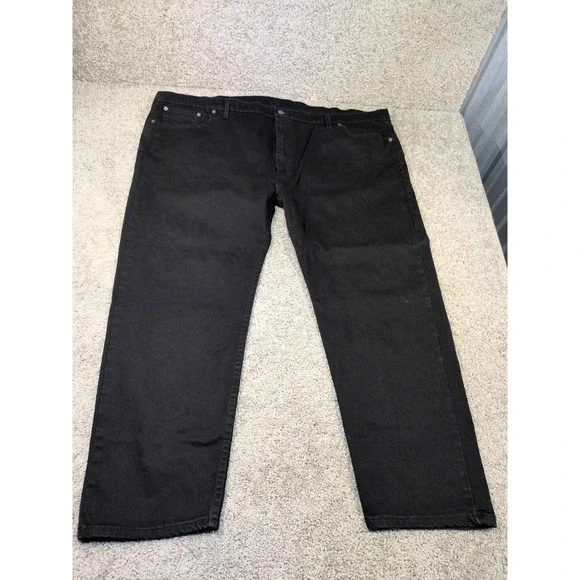 Levis 502 Taper Fit Men Black Denim Jeans 52x30‎ Big and Tall 59684-0000