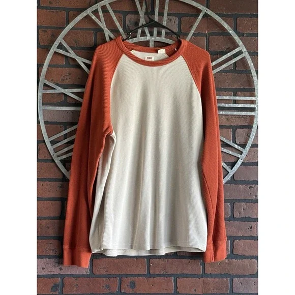 Men's Levi's Long Sleeve Thermal Two Tone Shirt Cream/Burnt Orange Size XL