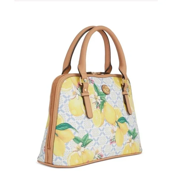 Giani Bernini Lemon Print Saffiano Medium Dome Satchel Bag‎ in Yellow, Blue, Tan