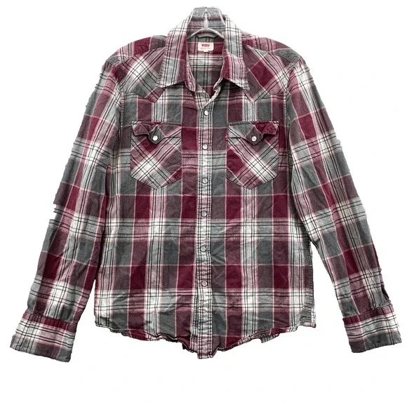 Levi's Pearl Snap Flannel Shirt Men Small Grunge Western Ranch Cowboy Gorp Rodeo