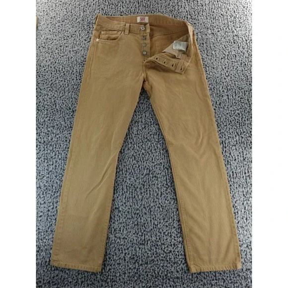 Levi's 501 Button‎ Fly Tan Khaki Straight Leg Jeans Men's 33x34