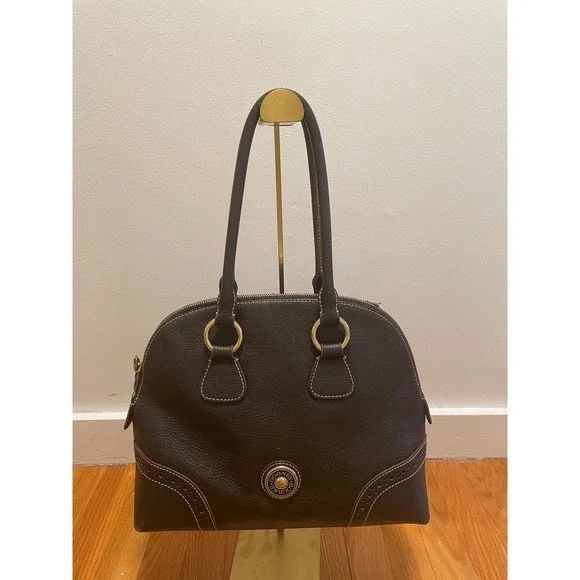 Vintage Y2K Dooney & Bourke Pebbled Leather Bowler Satchel‎ Bag Brown Tassel