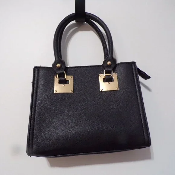 Isabelle Vegan Black Square Handbag with Adjustable‎ Shoulder Strap New