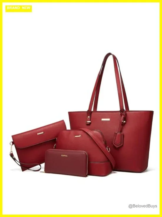4-Piece Handbag Set Includes Tote, Shoulder Bag, Satchel, Wallet & Card Holder