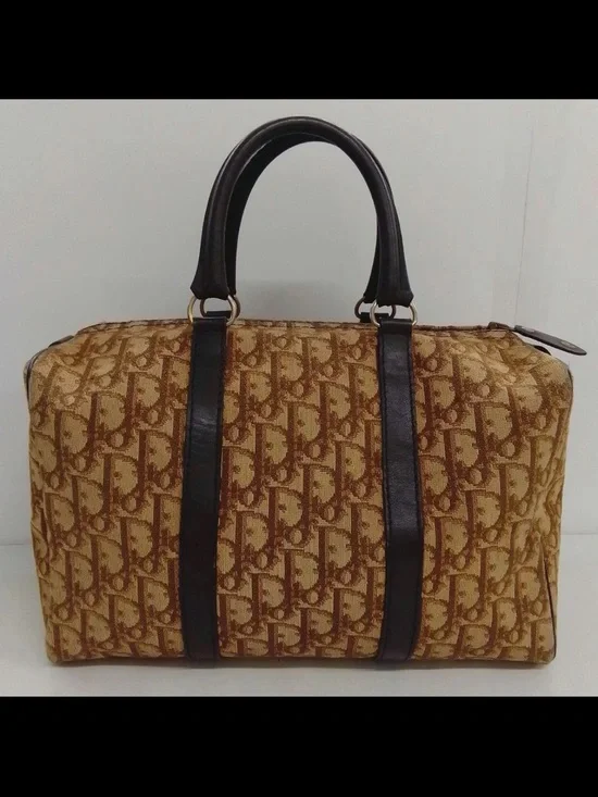 Dior Brown Monogram Canvas Duffel with Dark Brown Leather Trim