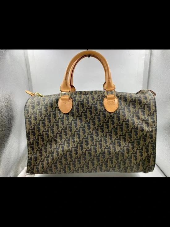 Dior Brown Monogram Satchel with Tan Leather Handles
