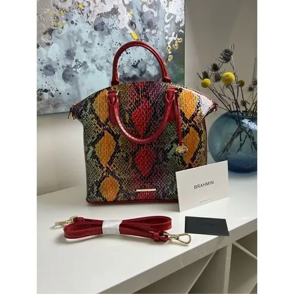 Brahmin NWT Red Dragon Snake Print Satchel Bag