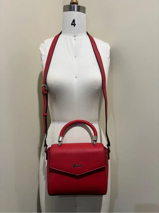 Guess Red Braided-Top Satchel with Adjustable Crossbody Strap