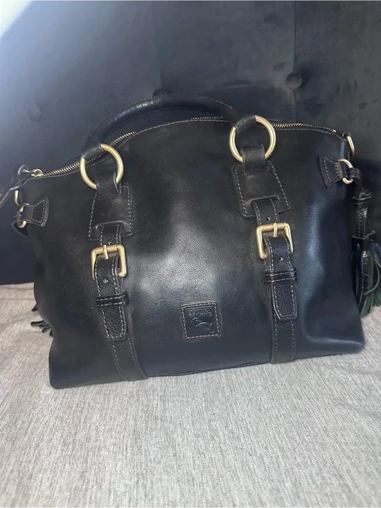Dooney & Bourke Black Leather Satchel with Gold-Tone Hardware