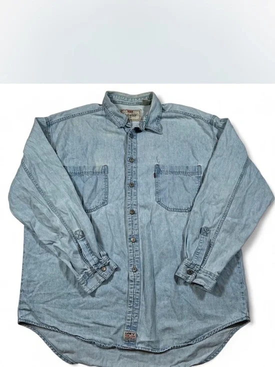 Vintage Levi's Red Tab Metal‎ Buttons Long Sleeve Denim Shirt Men's Size XL