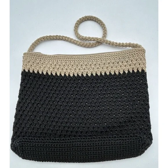 The Sak Medium Crochet‎ Handbag Black Double Handle Bag