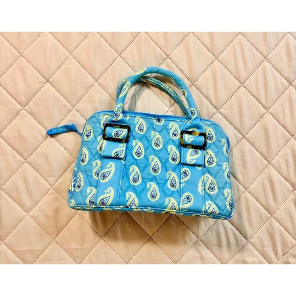 Vera Bradley Blue Paisley Quilted Satchel Handbag Top‎ Handle Tortoise Buckle