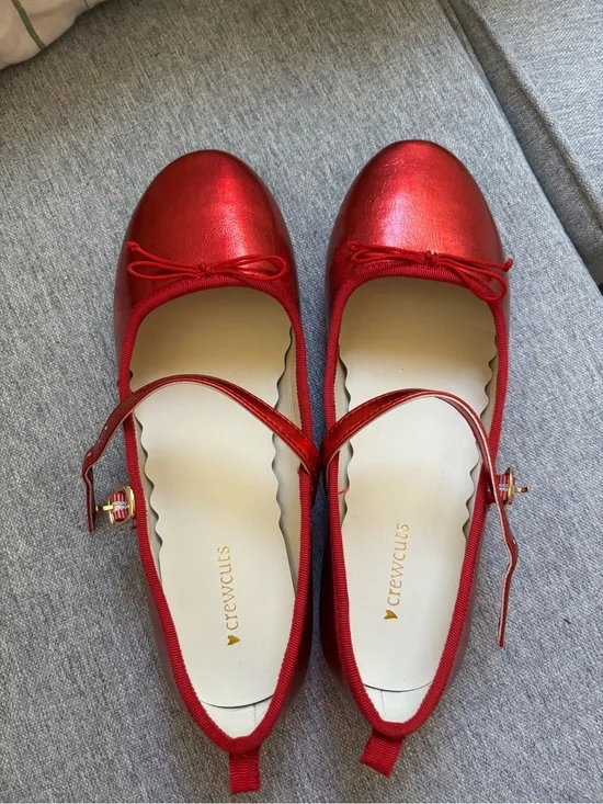 Crewcuts Metallic Red Mary Jane Ballet Flats with Bow