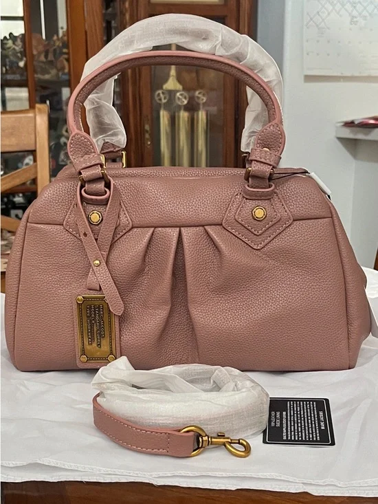Blush Pink Leather Crossbody Satchel Handbag!