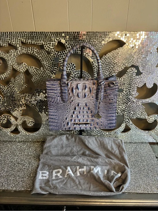 💕Brahmin Purple Croc-Embossed Leather Satchel‎