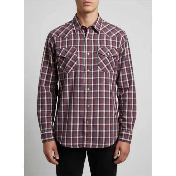 Levi's Men's Plaid Red Blue White‎ Flannel Long Sleeve Button-Up Shirt Size L