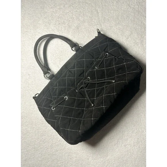 Vera Bradley Black Textile Quilted Embossing Large Satchel Bag