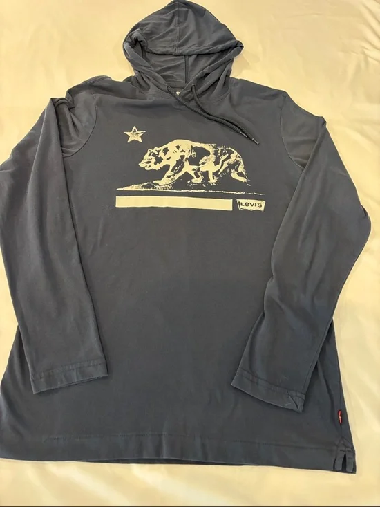 Levi's Men’s Blue California Republic Bear Graphic Long Sleeve Hoodie - Small
