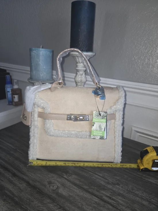 Badgley Mischka Beige With Shearling Trim Handbag - Women Bags