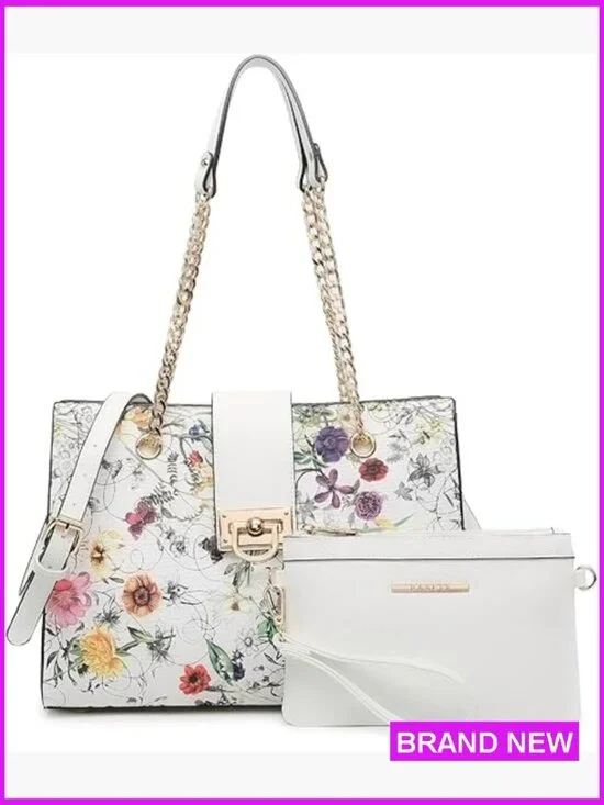 Satchel Tote Bag with Matching Clutch Faux Leather Versatile Shoulder Hobo