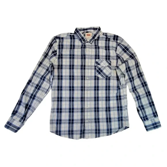 Levi's Mens‎ Classic Plaid Long Sleeve Button Down Shirt Blue White M