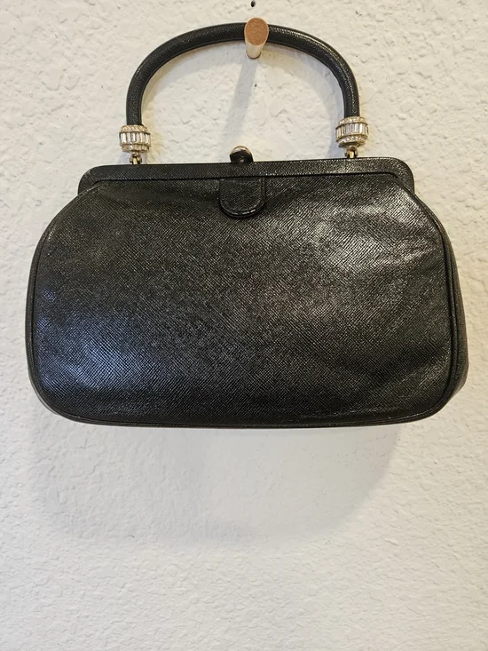 Vintage 1950s/1960s Bienen-Davis Black Pebble Leather Frame Handbag