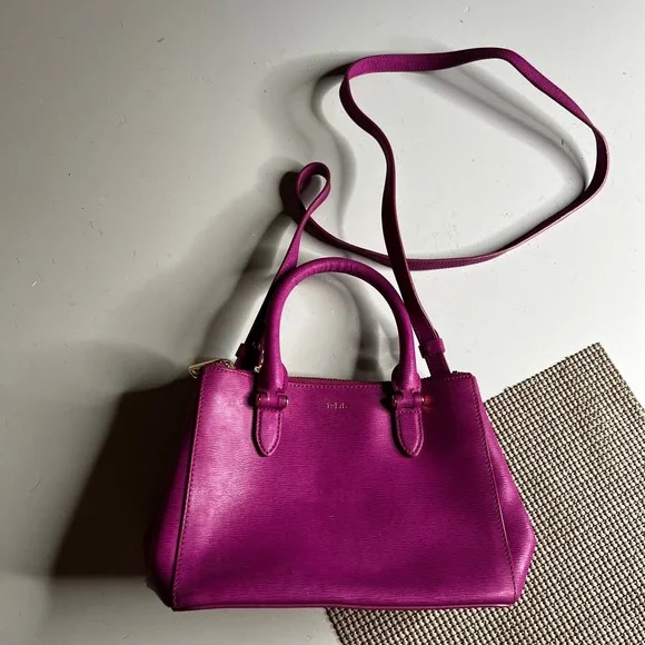 Lauren Ralph Lauren Magenta Pink Textured Leather Mini Satchel Crossbody Bag