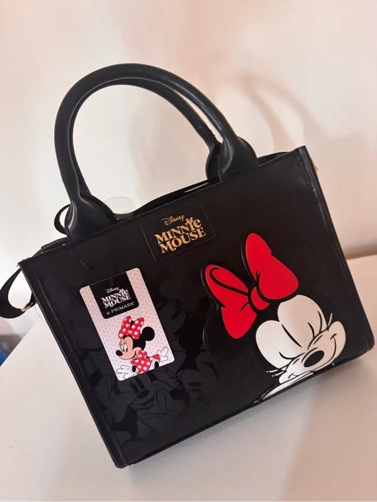 Disney Minnie Mouse Glossy Black Satchel with Red Bow
