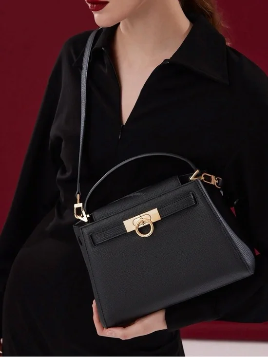 Parisa Wang Madison Top Handle Bag - Black Leather Satchel Gold Hardware