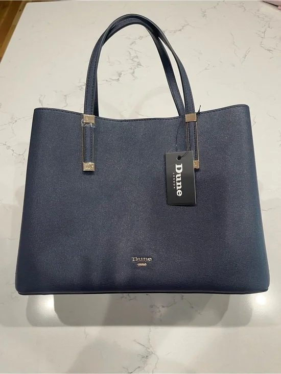 Dune London Navy Tote with Gold Hardware Accents