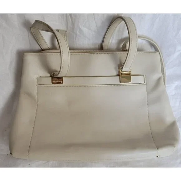 Liz Claiborne Accessories Bag handbag faux leather double strap Purse Beige EUC