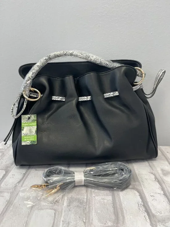 Badgley Mischka Vegan Leather Satchel Crossbody w/ Snake Print Handle - NWT