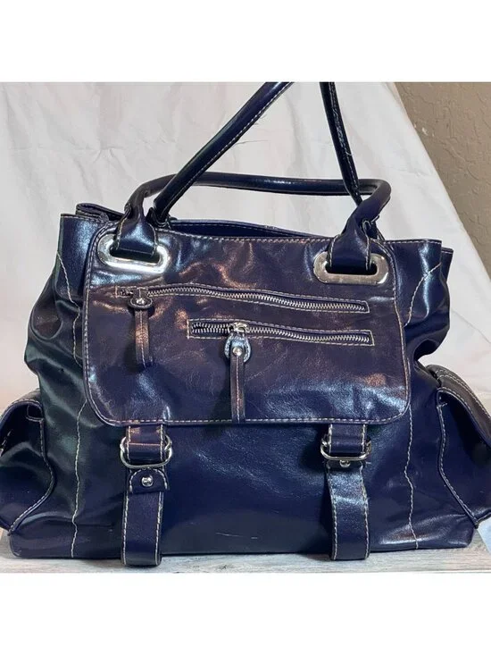 ALDO Purple Tote Shoulder Bag Multi Pocket Large Satchel Silver Hardware