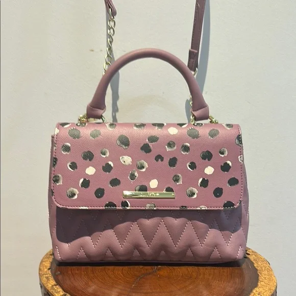 Betsey Johnson Purple Spotted Satchel w Shoulder Strap NEW Gold Hardware
