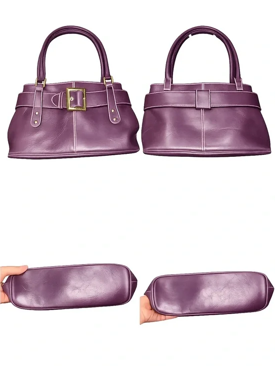 St. John's Bay Purple Leather Top-Handle Satchel with Buckle Accent