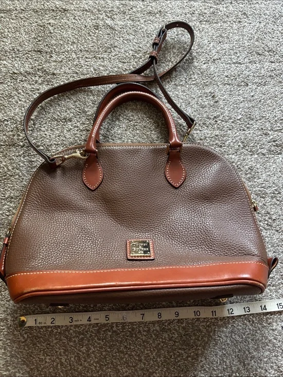 Dooney & Bourke Brown Pebbled Leather Dome Satchel with Tan Trim