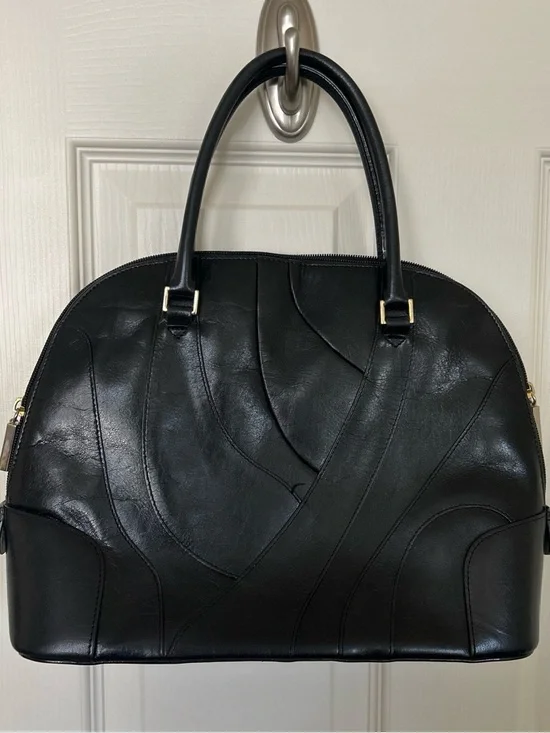 Black Faux Leather Dome Satchel Bag